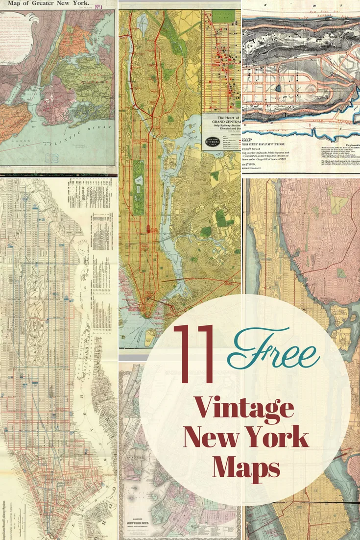 Wonderful Free Vintage New York Maps To Download - Picture Box Blue