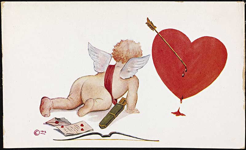 Vintage Heart Angels Personalized Valentine's Day Card - Red Heart Print