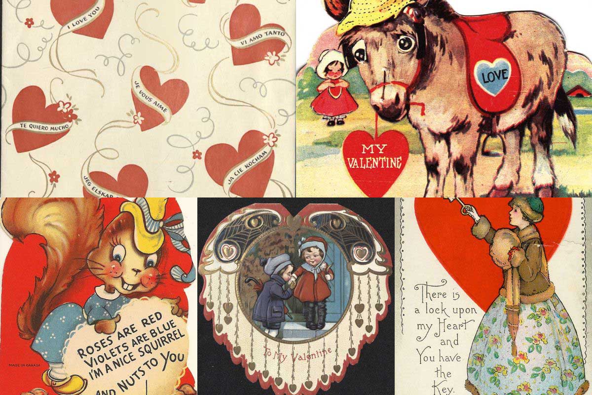 Six Retro Vintage Little Girl Digital Printable Valentine's Day