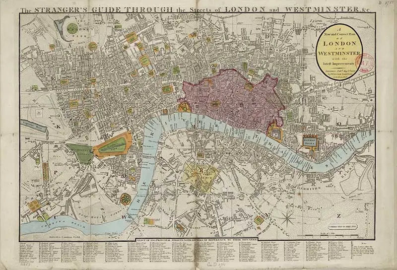 1822 old map of London strangers guide to London