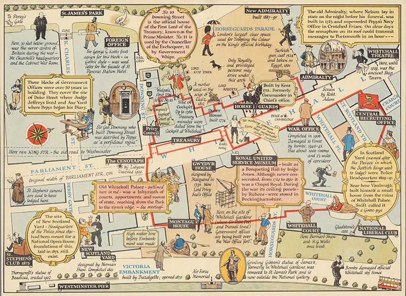 Pictorial map of Whitehall London