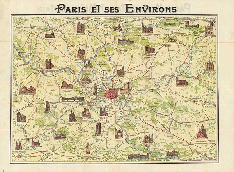 1911 Map of Paris and its surroundings