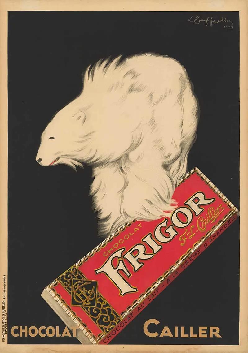 Polar bear and chocolate bar advertisement poster