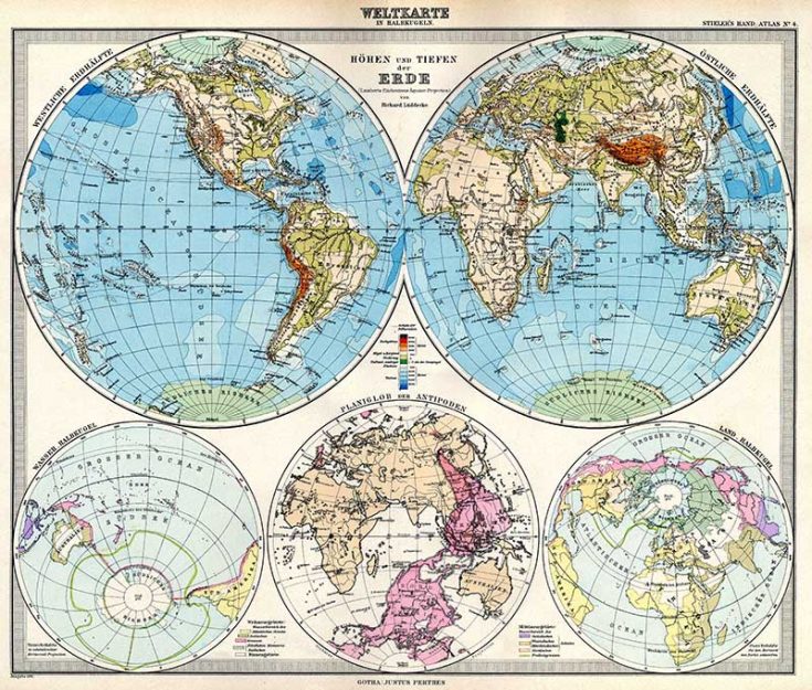 Wonderful Old Hemisphere Maps Of The World To Print - Picture Box Blue