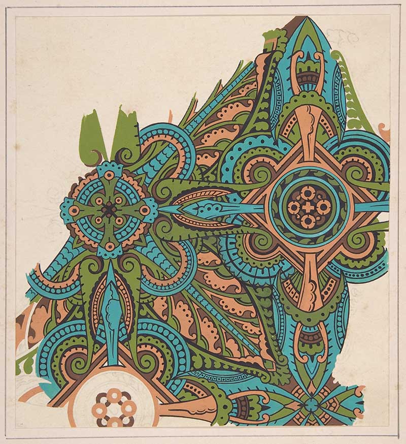 A green and turquoise Christopher Dresser drawing