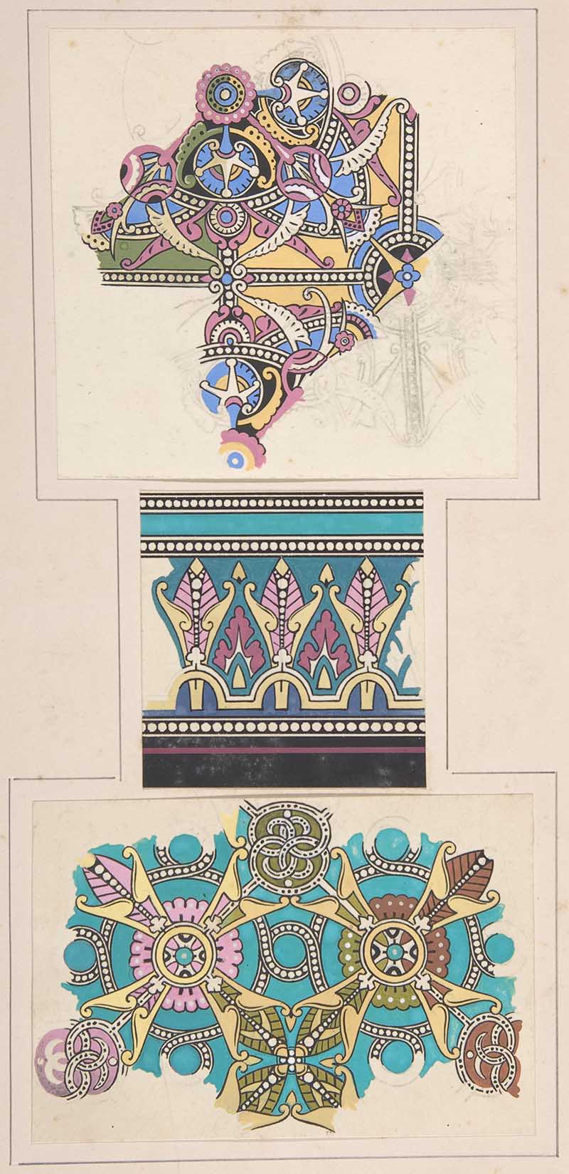 Trio of Christopher Dresser design drawings