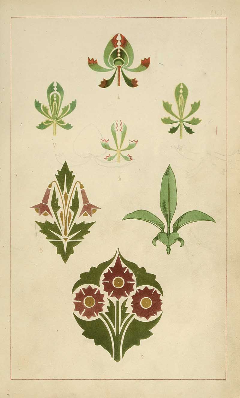 green leaves and buds floral design Christopher Dresser