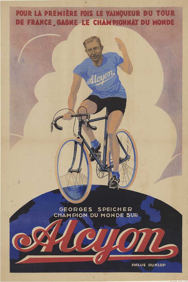 Tour De France winners poster 1933 illustration of winner on bike