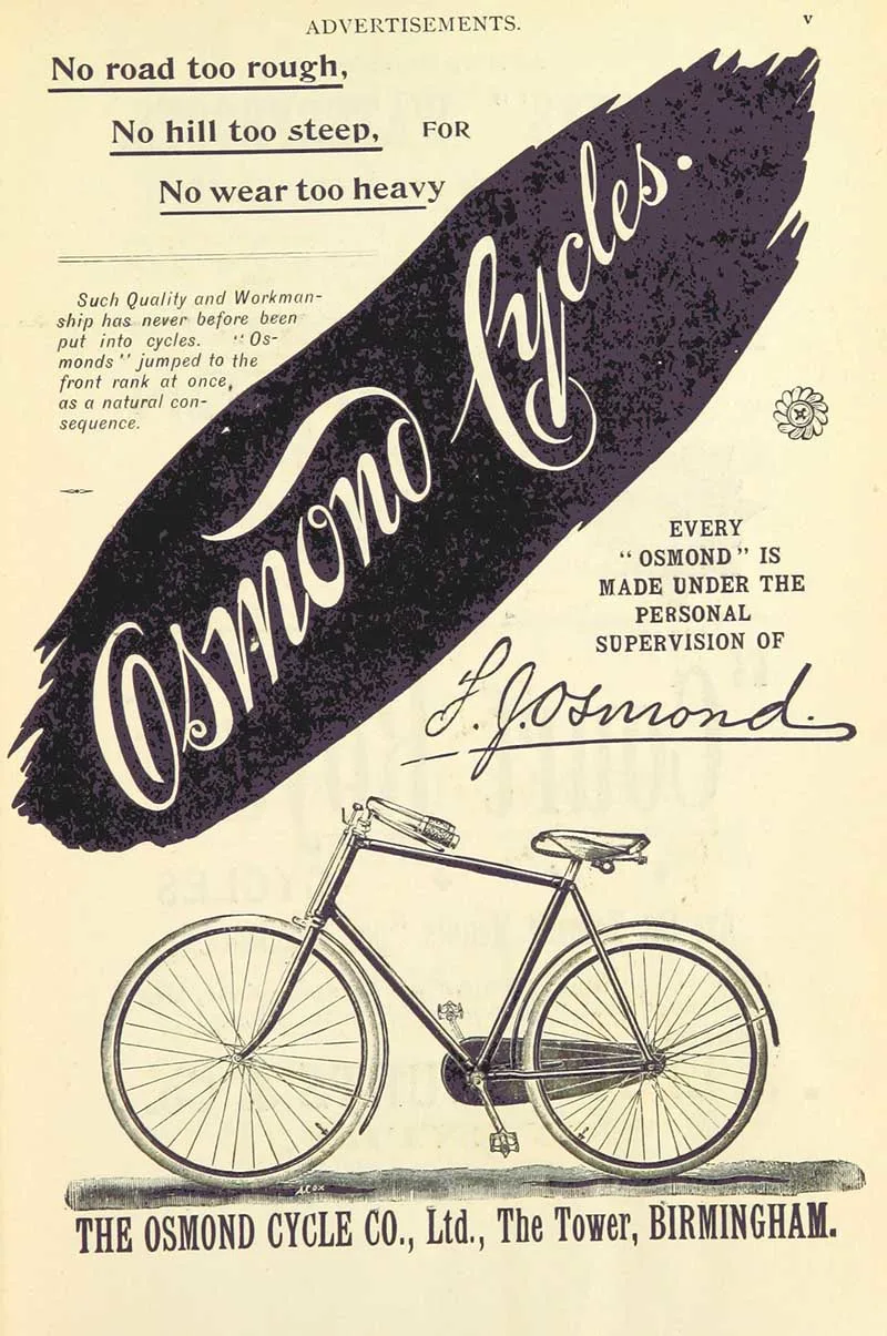 the osmand cycle black and white advertisement with picture of bike