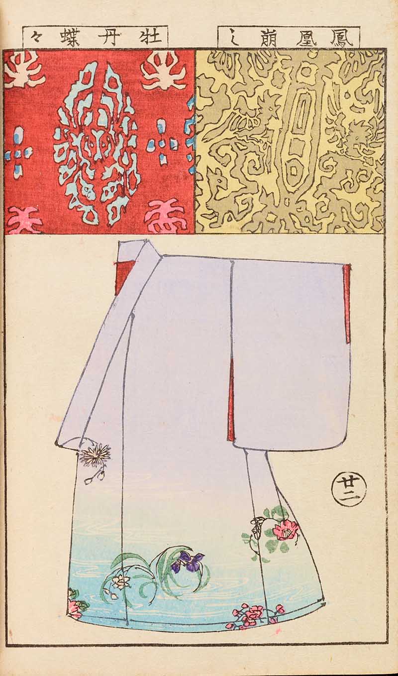 Kimono side view with flower pattern