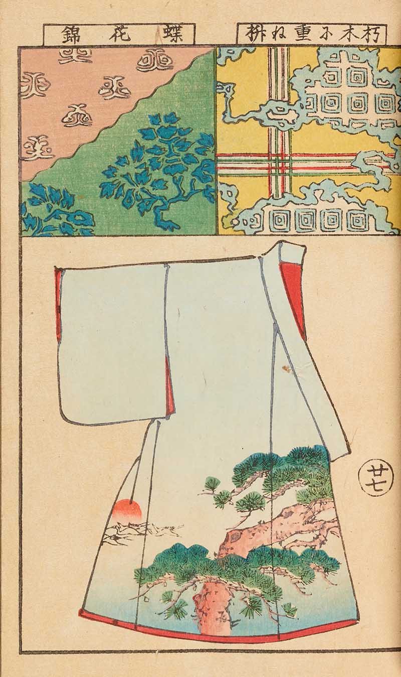 side kimono sleeve illustration with tree design