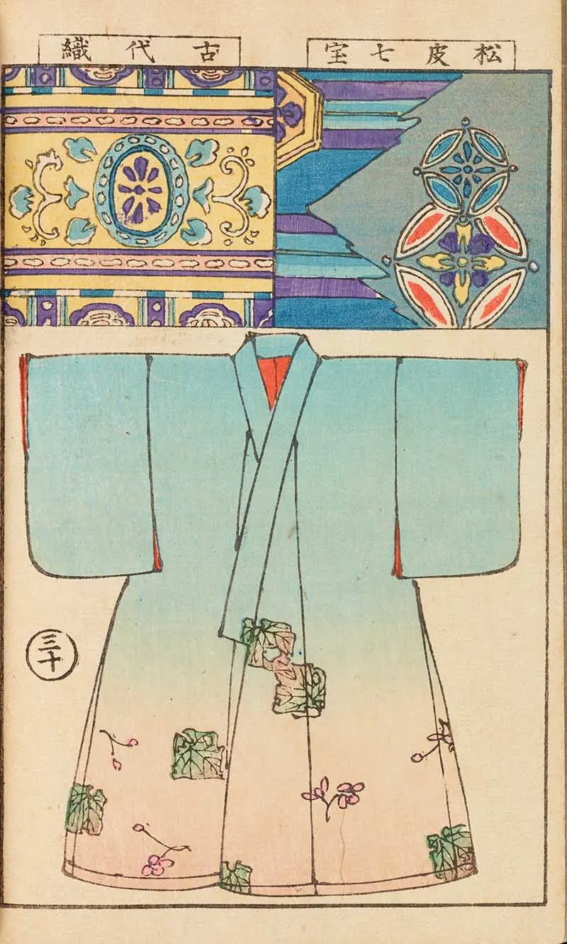 front of kimono vintage illustration with leaf pattern