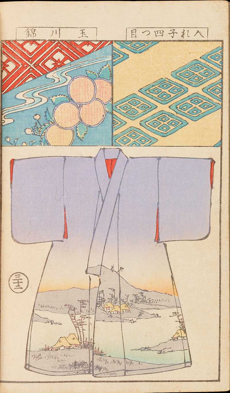 front of kimono vintage illustration with a village houses design