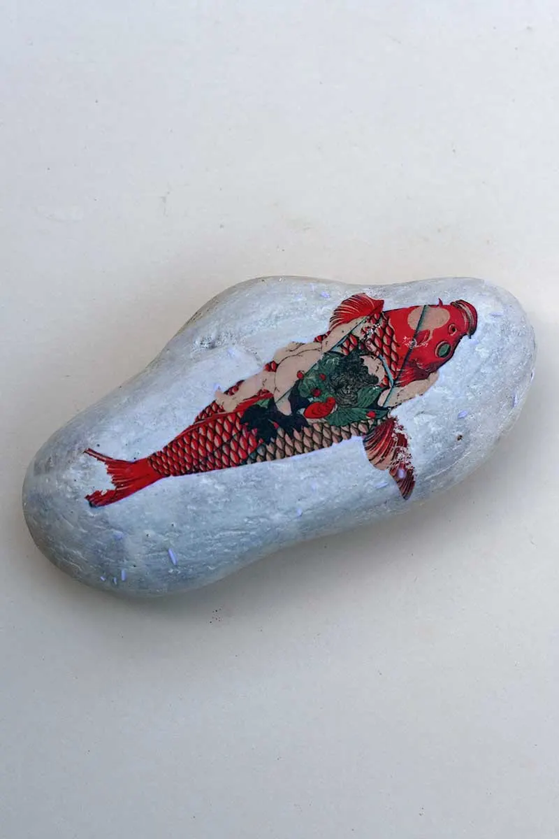 rubbing paper away from the rock to reveal fish image