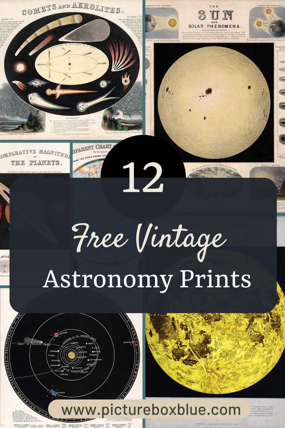 collage of vintage astronomy posters and celestial charts by John Emslie with text overlay for a pin