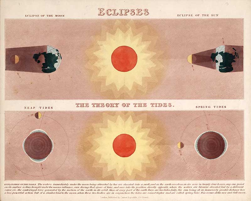 vintage astronomy prints of the sun illustrating eclipses and the tides