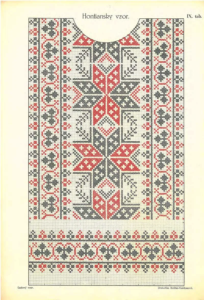 slovak folk cross stitch shirt pattern in black and red