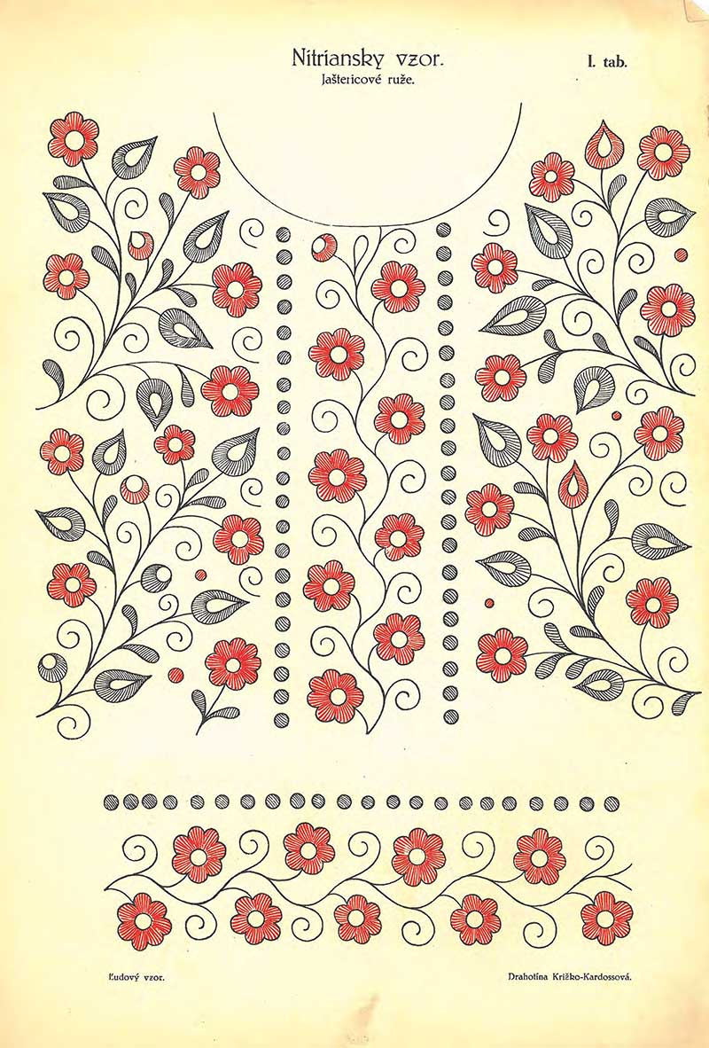 Slovac Shirt embroidery pattern with red flowers