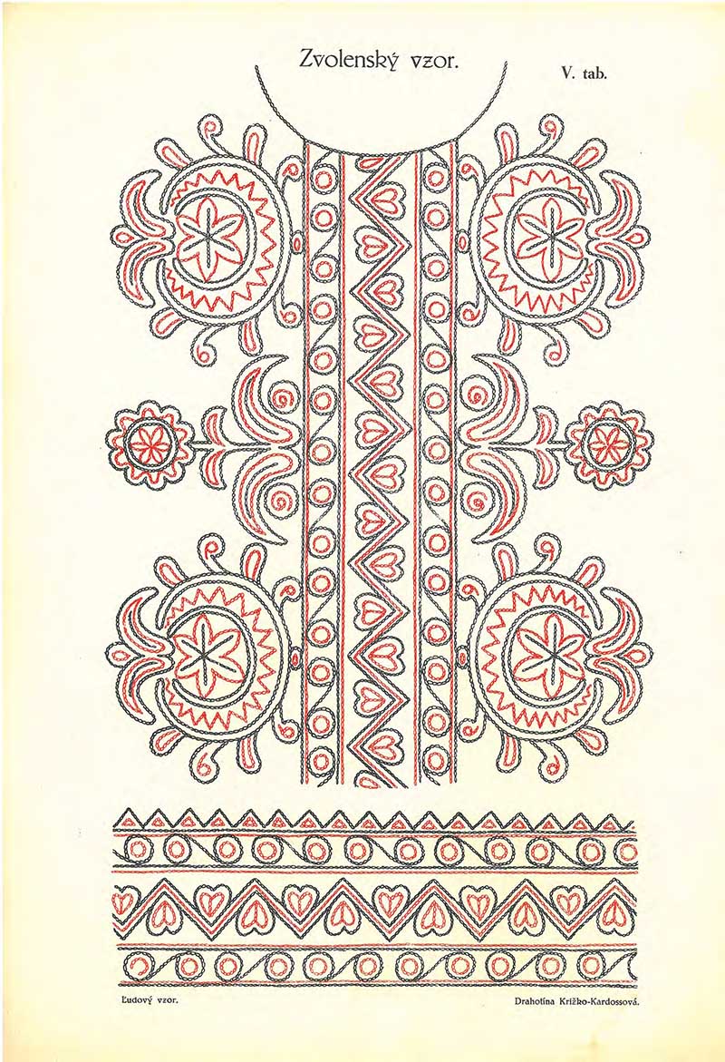 Slovak shirt folk embroidery pattern hearts and swirls