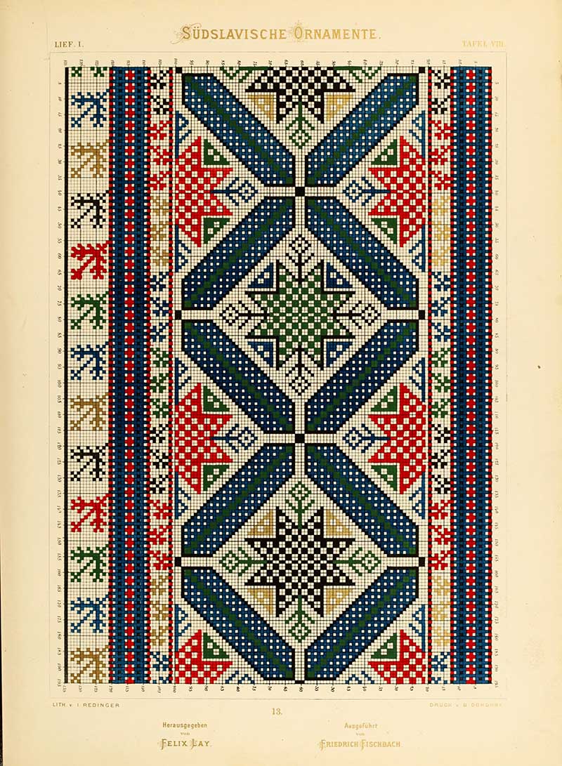 South slavic geometric embroidery pattern blue cross black star