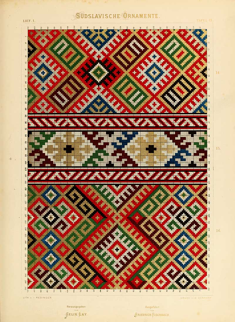 South Slavic folk pattern multicoloured diamonds