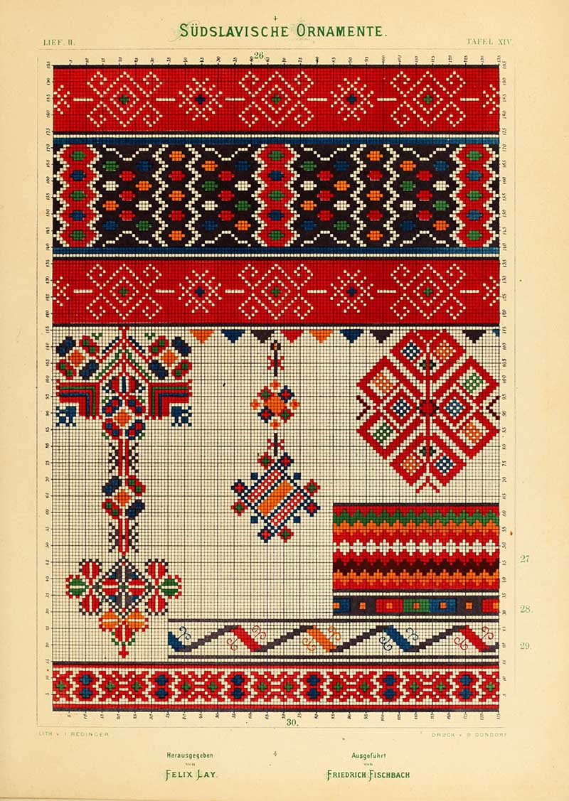 South Slavic embroidery pattern with red motif