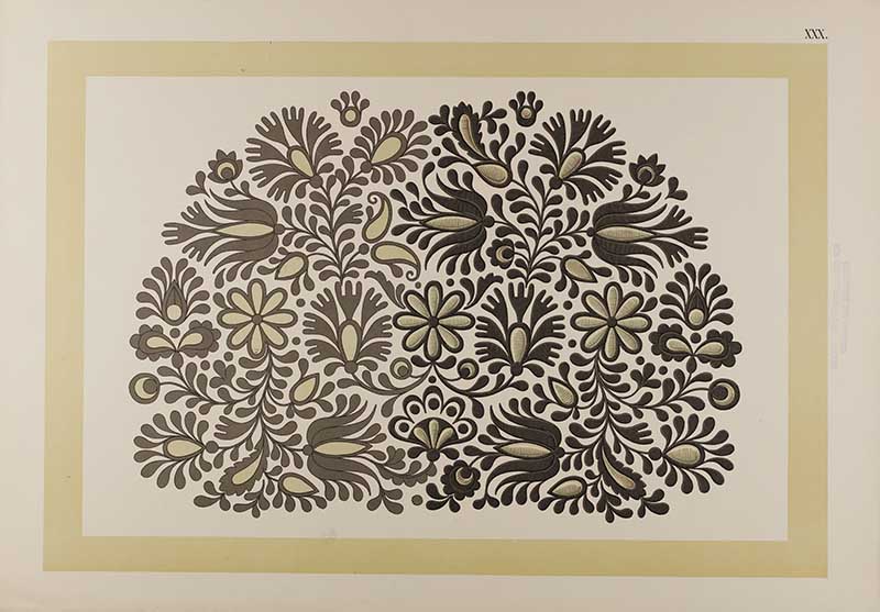 black folk embroidery pattern and stitches floral pattern on white