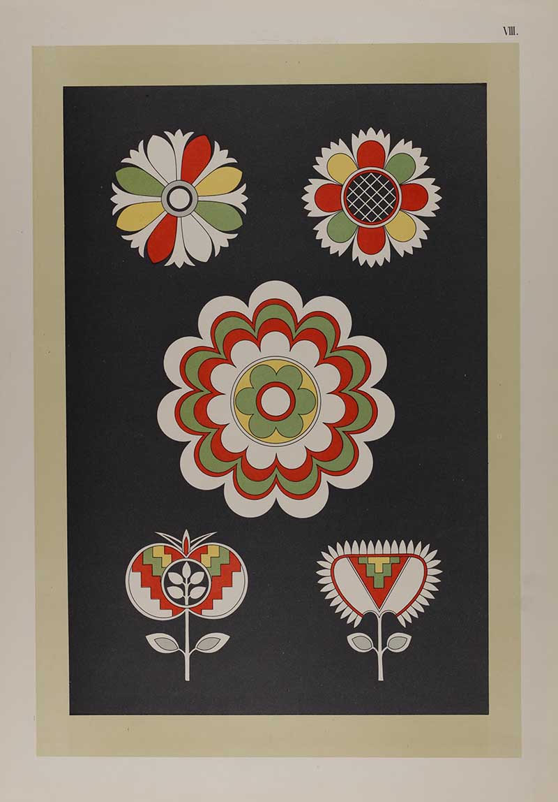 flower motifs for embroidery with red green and yellow