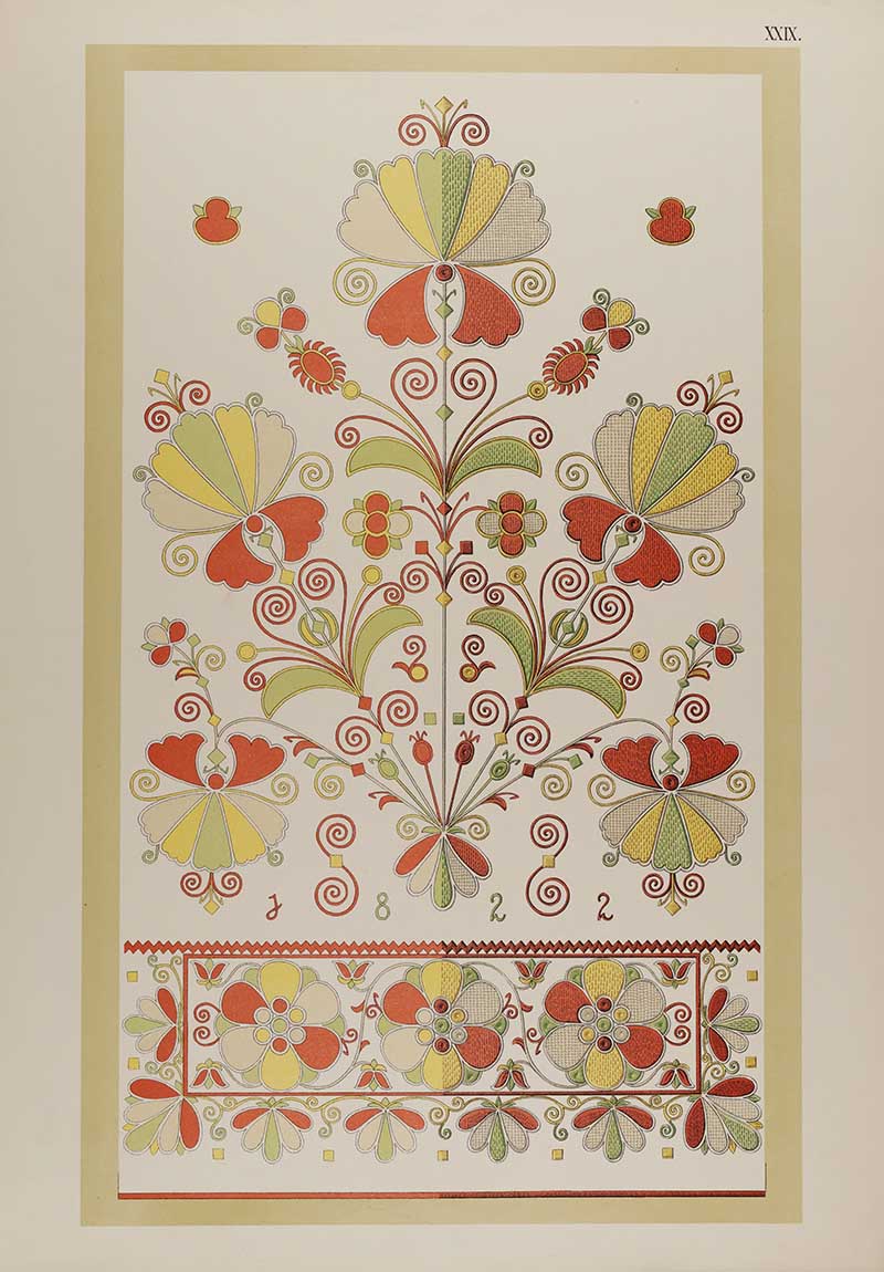 Czech floral embroidery pattern in colour with border