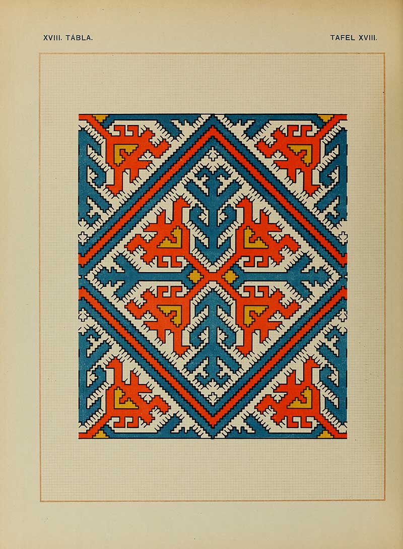 East European folk embroidery pattern geometric in red and blue