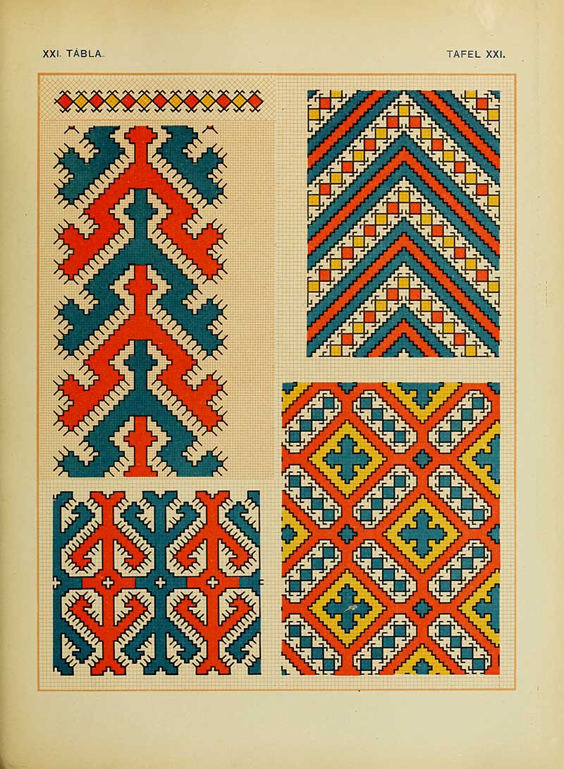 East European folk embroidery pattern geometric in red and blue