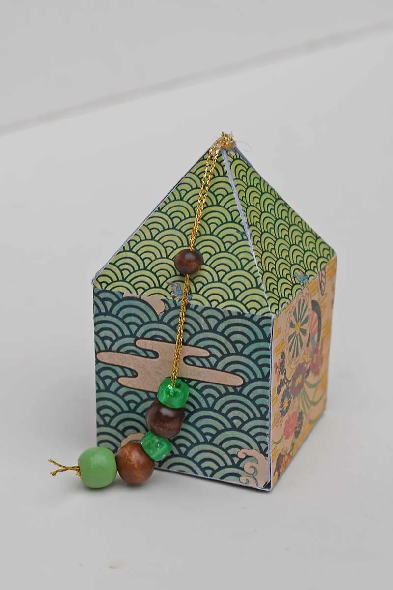 Japanese paper Christmas ornament decoration handmade with hanging beads