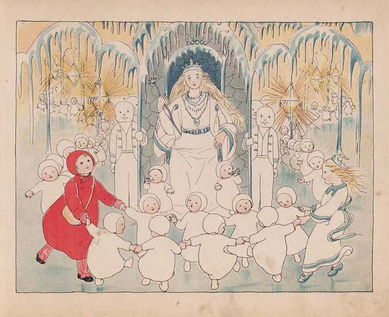 Zachna dancing with the snow children in front of the queen