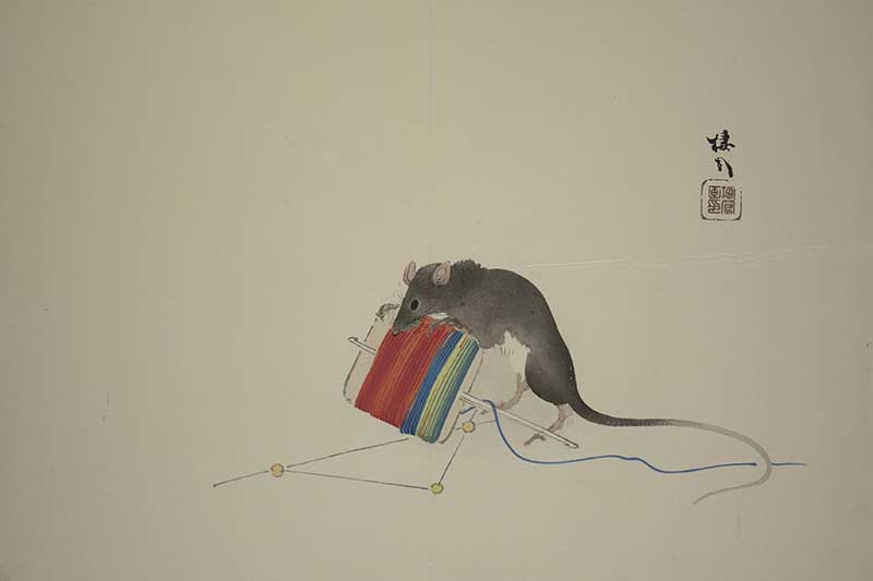 Rat with needle and thread Japanese zodiac animal sign